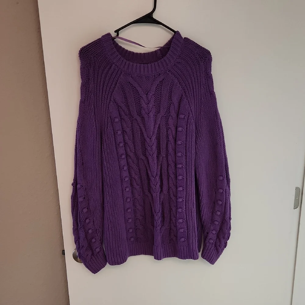 Lane Bryant Purple Cable Knit Crew Neck Sweater - Picture 1 of 3